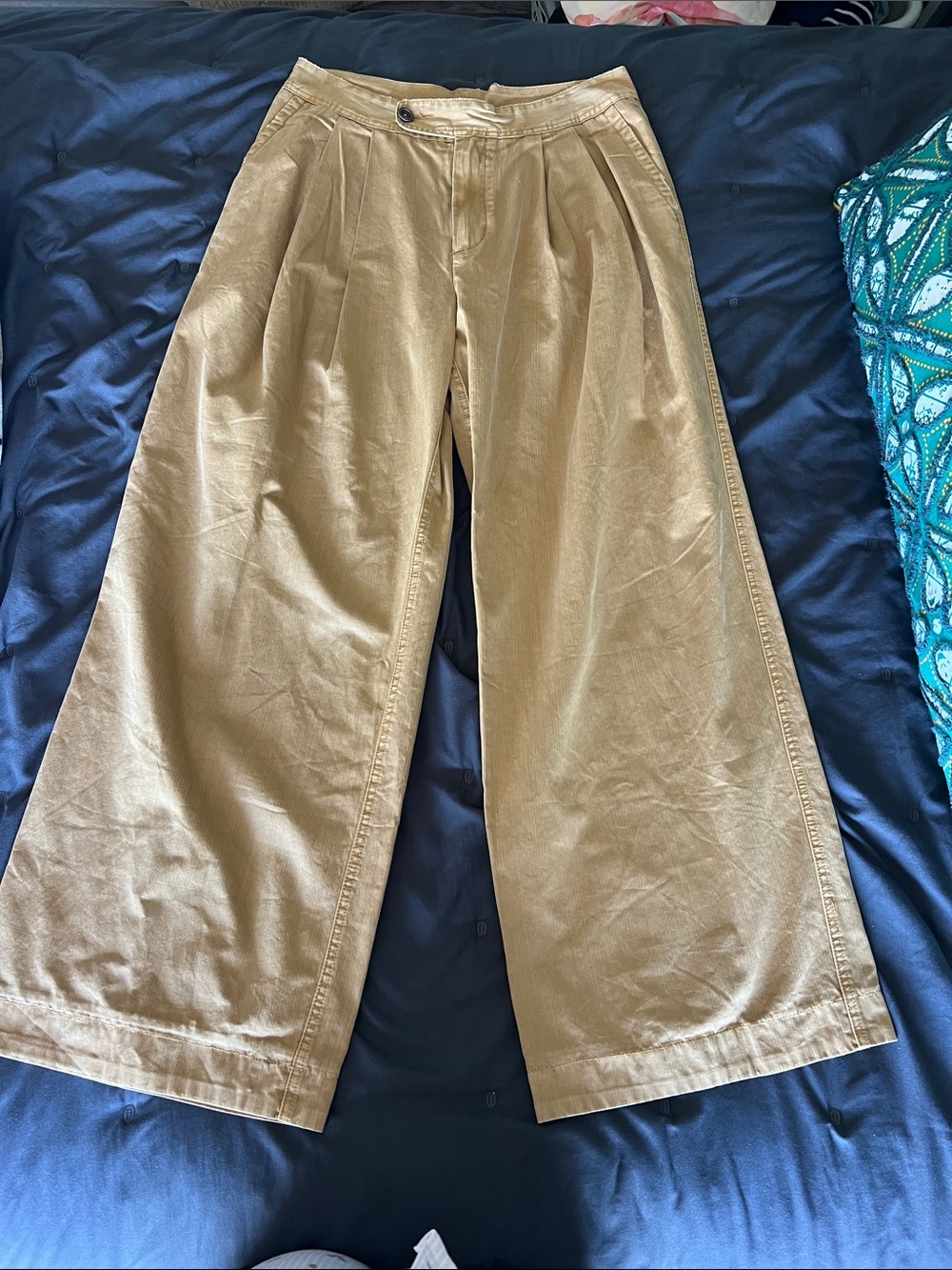 Free People Wide Leg Camel Pants - High Waist Double Pleated Trousers